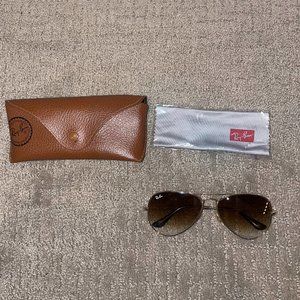 Ray-Ban RB3025 Aviator Large Sunglasses Gold Frame Light Brown Gradient Lenses